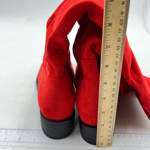 Red Almond Toe Knee High Boots with Partial Zipper Stretchy Warm Prom Long Boot - Picture 5 of 7